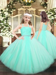 Gorgeous Apple Green Sleeveless Beading and Lace Floor Length Little Girls Pageant Dress Wholesale