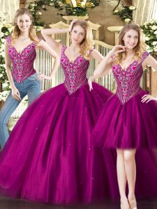 Trendy Sleeveless Lace Up Floor Length Beading Sweet 16 Dresses