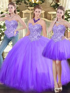 Comfortable Lavender Sweetheart Neckline Beading Quinceanera Dress Sleeveless Lace Up