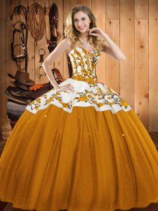 Gold 15 Quinceanera Dress Military Ball and Sweet 16 and Quinceanera with Embroidery Sweetheart Sleeveless Lace Up