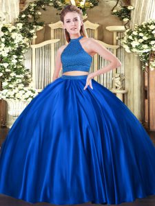Artistic Sleeveless Floor Length Beading Backless Quinceanera Gown with Royal Blue