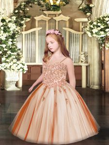 Rust Red Sleeveless Floor Length Appliques Lace Up Pageant Dress Toddler