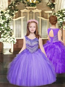 Top Selling Tulle Sleeveless Floor Length Little Girls Pageant Dress and Beading and Ruffles