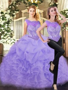 Pretty Lavender Organza Zipper Sweet 16 Dress Sleeveless Floor Length Beading and Ruffles