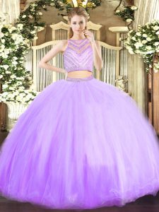 Lavender Sleeveless Tulle Zipper 15th Birthday Dress for Military Ball and Sweet 16 and Quinceanera