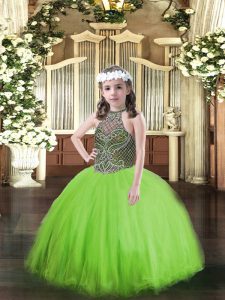 Custom Fit Ball Gowns Little Girls Pageant Dress Wholesale Halter Top Tulle Sleeveless Floor Length Lace Up