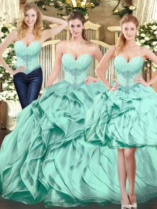 Free and Easy Organza Sleeveless Floor Length Military Ball Dresses For Women and Beading and Ruffles