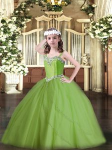 Pageant Dress for Girls Party and Quinceanera and Wedding Party with Beading Straps Sleeveless Sweep Train Lace Up