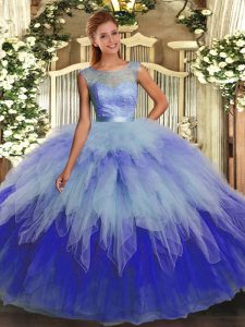 Custom Designed Multi-color Quinceanera Gowns Sweet 16 and Quinceanera with Beading and Ruffles Scoop Sleeveless Backless
