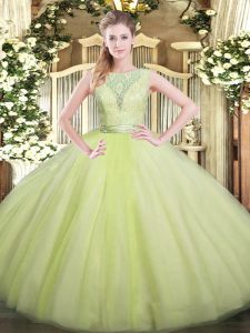 Sweet Sleeveless Backless Floor Length Lace Quince Ball Gowns