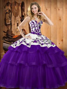 Purple Sleeveless Sweep Train Embroidery Ball Gown Prom Dress