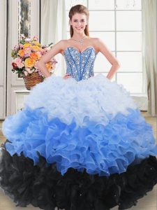 Multi-color Ball Gowns Organza Sweetheart Sleeveless Beading and Ruching Floor Length Lace Up Quinceanera Dresses