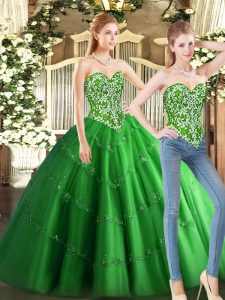 Floor Length Green Vestidos de Quinceanera Tulle Sleeveless Beading