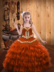 Ball Gowns Little Girls Pageant Dress Rust Red Straps Organza Sleeveless Floor Length Lace Up