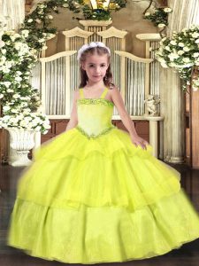 Floor Length Yellow Pageant Dress Straps Sleeveless Lace Up