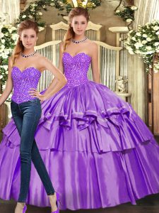 Sophisticated Eggplant Purple Sweetheart Lace Up Beading and Ruffled Layers Vestidos de Quinceanera Sleeveless