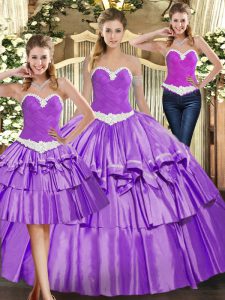 Modern Sleeveless Lace Up Floor Length Appliques and Ruffled Layers Ball Gown Prom Dress