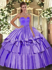 High End Lavender Sweetheart Neckline Beading and Ruffled Layers 15 Quinceanera Dress Sleeveless Lace Up