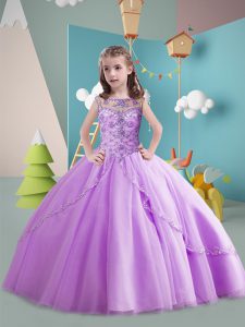Hot Selling Lavender Scoop Neckline Beading Kids Pageant Dress Sleeveless Lace Up