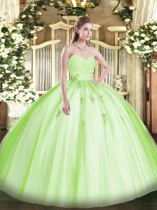 Sweetheart Sleeveless Tulle 15 Quinceanera Dress Beading and Appliques Lace Up