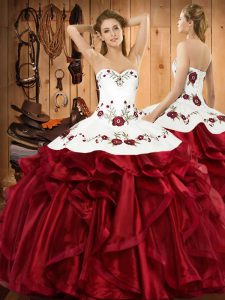 Stunning Floor Length Wine Red Quinceanera Gowns Sweetheart Sleeveless Lace Up