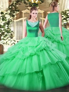 Simple Apple Green Quinceanera Dresses Sweet 16 and Quinceanera with Beading and Appliques and Pick Ups Scoop Sleeveless Side Zipper