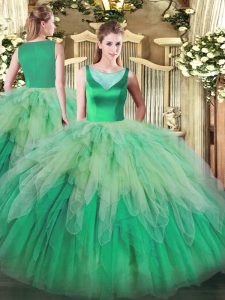 Multi-color Ball Gowns Beading and Ruffles Ball Gown Prom Dress Backless Organza Sleeveless Floor Length