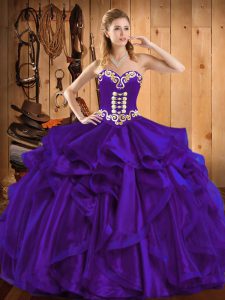 Sleeveless Lace Up Floor Length Embroidery and Ruffles Sweet 16 Dresses