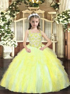 Floor Length Ball Gowns Sleeveless Yellow Green Little Girls Pageant Gowns Lace Up