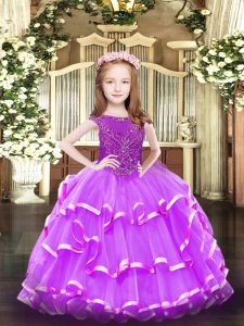 Beading and Ruffled Layers Pageant Gowns Lavender Zipper Sleeveless Floor Length