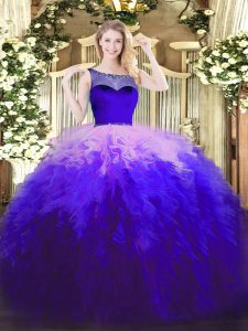 Smart Multi-color Ball Gowns Beading and Ruffles Vestidos de Quinceanera Zipper Tulle Sleeveless Floor Length