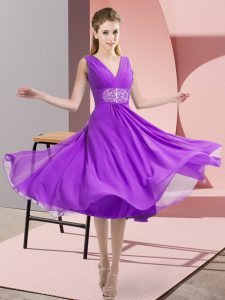 Captivating Knee Length Empire Sleeveless Purple Damas Dress Side Zipper