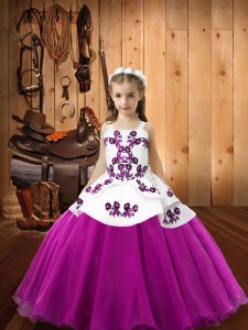 Sleeveless Zipper Floor Length Embroidery Little Girls Pageant Dress