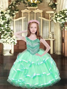 Great Sleeveless Beading and Ruffled Layers Lace Up Little Girls Pageant Dress Wholesale