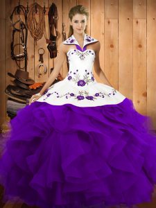 Amazing Sleeveless Embroidery and Ruffles Lace Up Sweet 16 Dresses