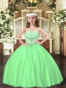 High End Beading Pageant Dress Green Lace Up Sleeveless Floor Length