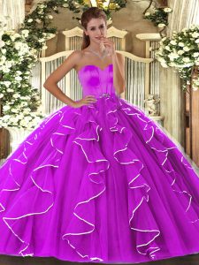 Exceptional Fuchsia Sleeveless Organza Lace Up Sweet 16 Quinceanera Dress for Military Ball and Sweet 16 and Quinceanera