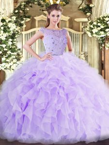 Best Lavender Sleeveless Floor Length Beading and Ruffles Zipper Quinceanera Gown