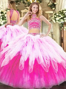 Fabulous Beading and Ruffles Sweet 16 Quinceanera Dress Multi-color Backless Sleeveless Floor Length
