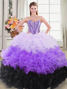 Exceptional Multi-color Sleeveless Beading and Ruffles Ball Gown Prom Dress