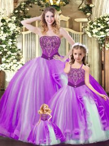 Multi-color Ball Gowns Strapless Sleeveless Organza Floor Length Lace Up Beading and Ruffles Sweet 16 Dress
