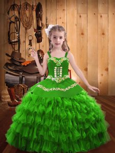 Floor Length Pageant Dress Toddler Organza Sleeveless Embroidery and Ruffled Layers
