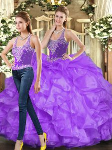 Chic Floor Length Eggplant Purple and Purple Sweet 16 Quinceanera Dress Straps Sleeveless Lace Up