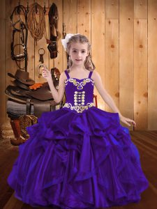 Ball Gowns Custom Made Pageant Dress Purple Straps Organza Sleeveless Floor Length Lace Up