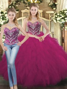 Simple Sweetheart Sleeveless Organza 15 Quinceanera Dress Beading and Ruffles Lace Up