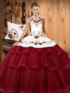Sleeveless Sweep Train Embroidery and Ruffled Layers Lace Up Quinceanera Dress