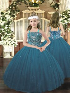 Eye-catching Straps Sleeveless Tulle Little Girls Pageant Gowns Beading Lace Up
