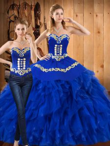 Custom Designed Floor Length Blue Quince Ball Gowns Sweetheart Sleeveless Lace Up