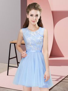 Light Blue Sleeveless Mini Length Lace Side Zipper Quinceanera Dama Dress