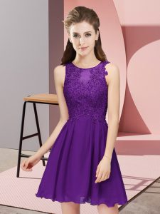 Glamorous Purple Zipper Scoop Appliques Dama Dress for Quinceanera Chiffon Sleeveless